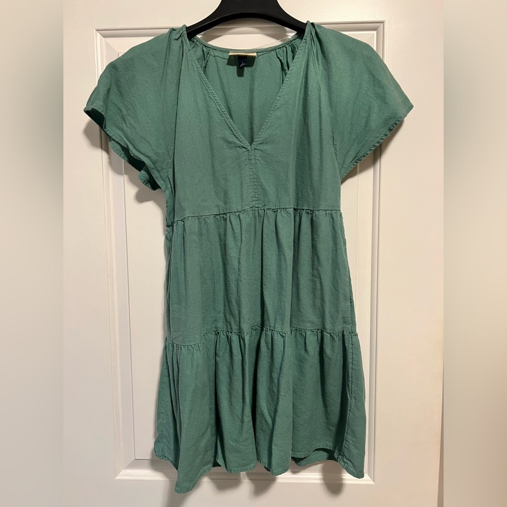 Teal V-Neck Tiered Mini Dress